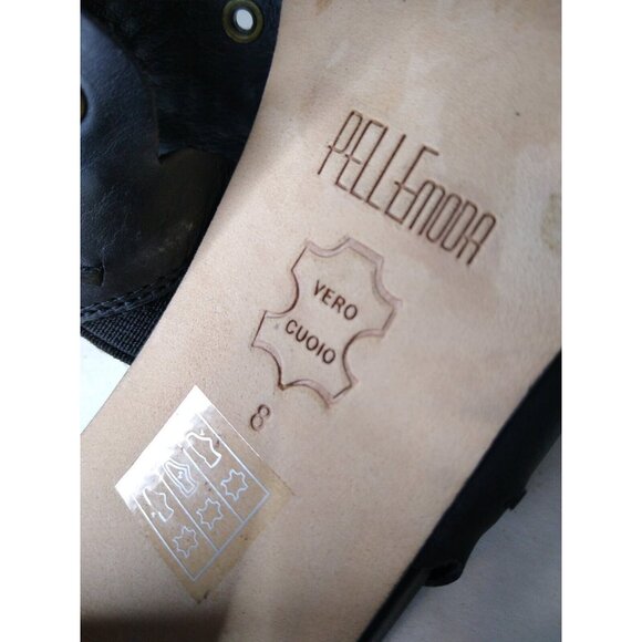 Pelle Moda Sandals Women's Sz 8 Black Open Toe Shoes Strappy Chunky Heel Grommet - Picture 8 of 8